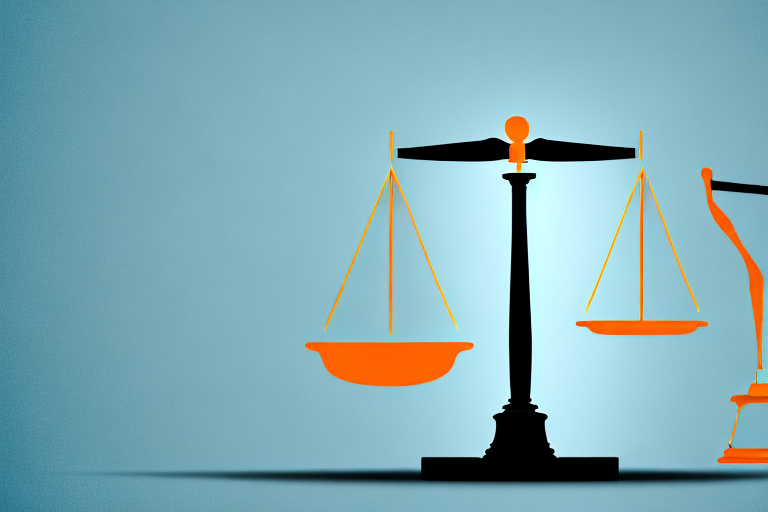 A balance scale where one side holds a car with visible signs of an accident and the other side holds a gavel